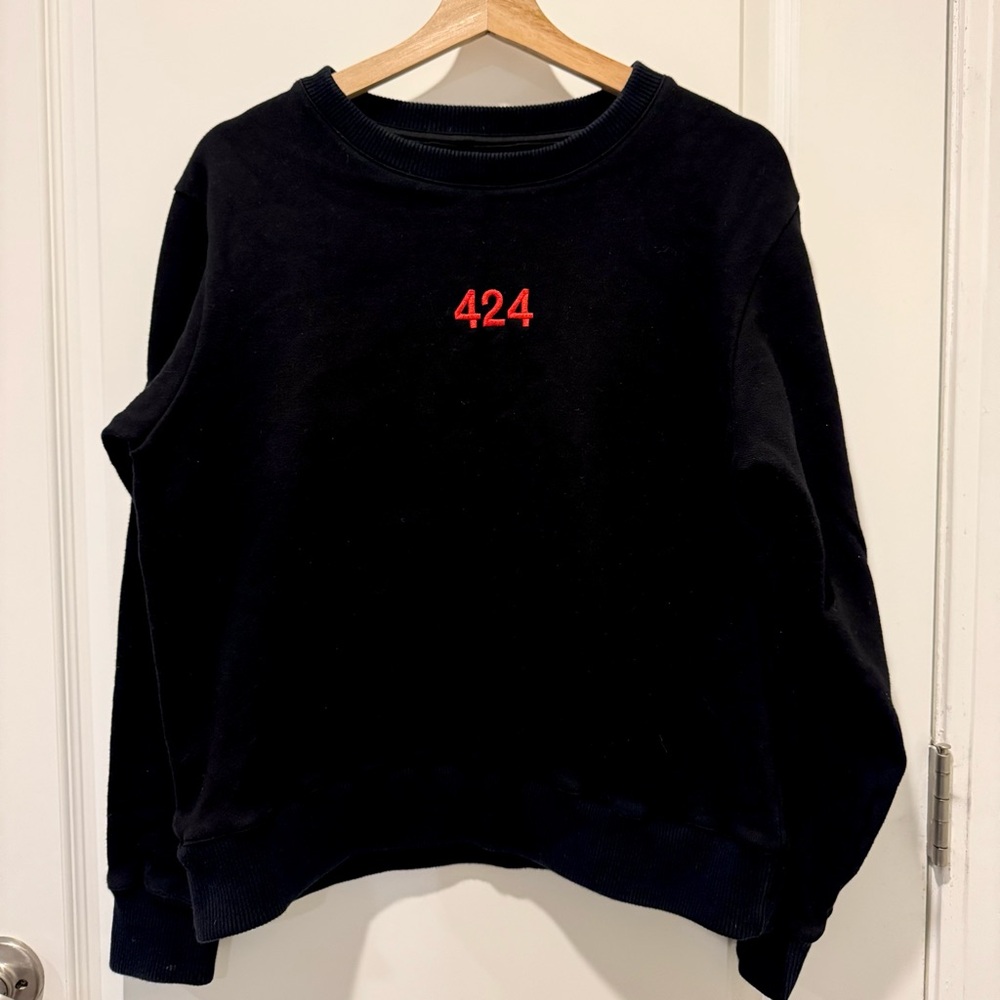 424 FOURTWOFOUR Cropped Embroidered Crewneck Black Sweatshirt 2017